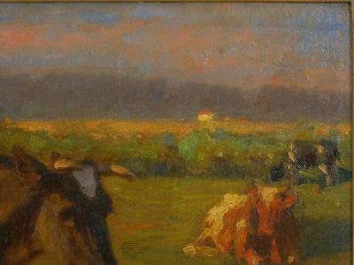 Albert Reibmayr Milking Time 1906 Landscape Painting of Cows by Albert Reibmayr Austrian 