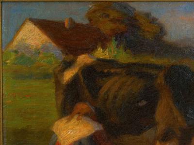 Albert Reibmayr Milking Time 1906 Landscape Painting of Cows by Albert Reibmayr Austrian 