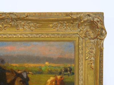 Albert Reibmayr Milking Time 1906 Landscape Painting of Cows by Albert Reibmayr Austrian 