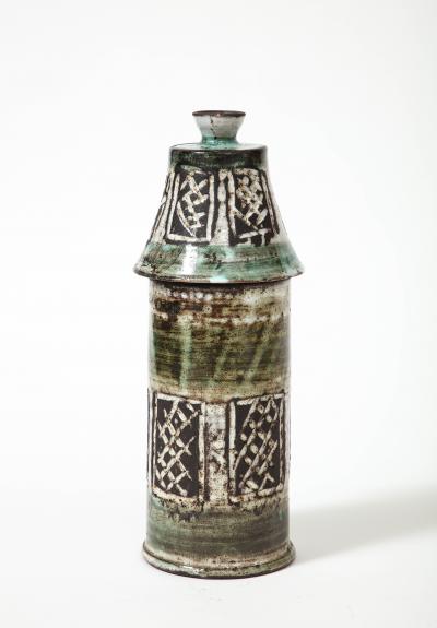 Albert Thiry Glazed Ceramic Two Part Jar Candle Holder by Albert Thiry Vallauris France