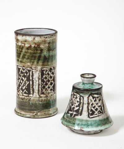 Albert Thiry Glazed Ceramic Two Part Jar Candle Holder by Albert Thiry Vallauris France