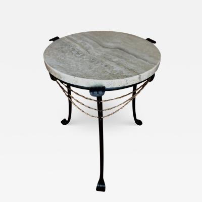 Alberto Diego Giacometti French Modern Neoclassical Gilt Wrought Iron Travertine Side Table Giacometti