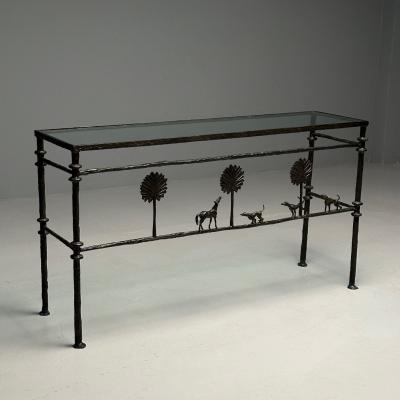 Alberto Diego Giacometti Giacometti Style Mid Century Modern Console Table Horse Dog Tree Motif