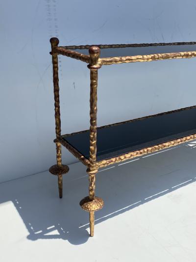 Alberto Diego Giacometti Wrought Iron Console Table in Gold Leaf Style of Giacometti