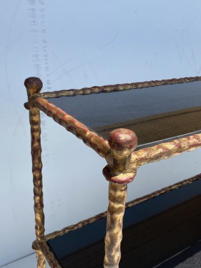 Alberto Diego Giacometti Wrought Iron Console Table in Gold Leaf Style of Giacometti