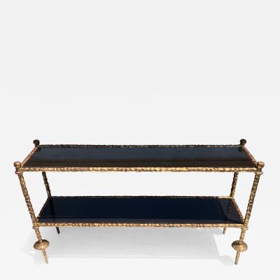 Alberto Diego Giacometti Wrought Iron Console Table in Gold Leaf Style of Giacometti