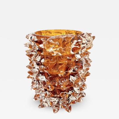 Alberto Dona 2000s Alberto Dona Italian Amber Gold Crystal Rostrato Murano Glass Modern Vase