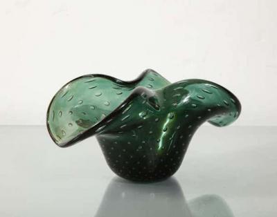 Alberto Dona Alberto Don Murano Green Bullicante and Aventurina Glass Dish 1970s 2