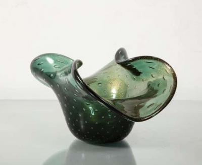 Alberto Dona Alberto Don Murano Green Bullicante and Aventurina Glass Dish 1970s 2