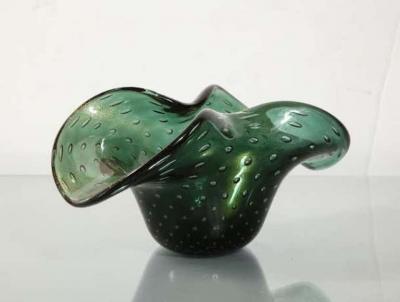Alberto Dona Alberto Don Murano Green Bullicante and Aventurina Glass Dish 1970s 2