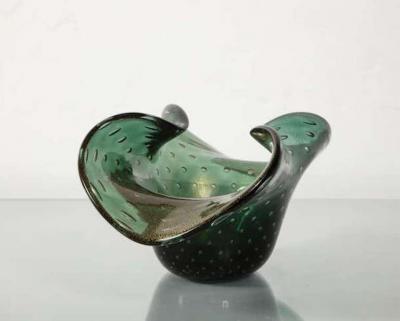 Alberto Dona Alberto Don Murano Green Bullicante and Aventurina Glass Dish 1970s 2