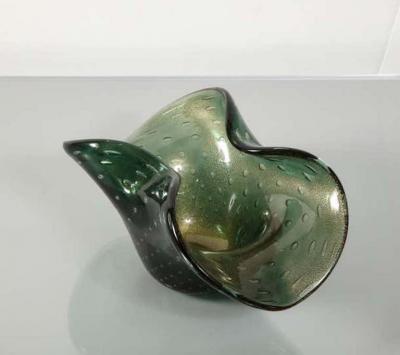 Alberto Dona Alberto Don Murano Green Bullicante and Aventurina Glass Dish 1970s 2