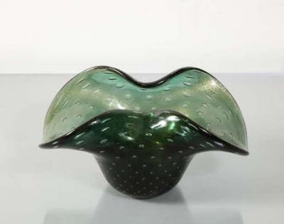 Alberto Dona Alberto Don Murano Green Bullicante and Aventurina Glass Dish 1970s 2