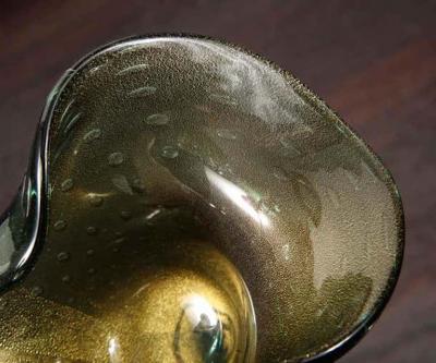Alberto Dona Alberto Don Murano Green Bullicante and Aventurina Glass Dish 1970s 2