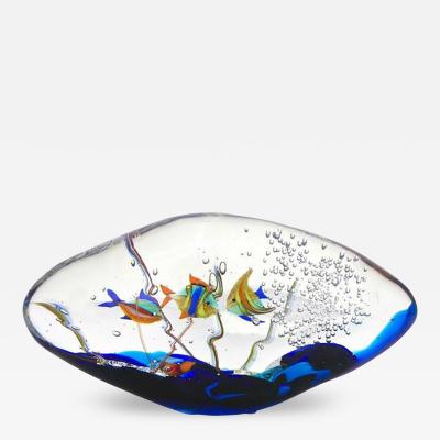 Alberto Dona Alberto Dona 1980s Modern Blue Yellow Orange Green Murano Glass Oval Aquarium