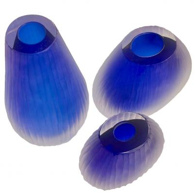 Alberto Dona Alberto Dona Trio Conneto Supreme Blue Murano Sommerso Glass Vases Signed 