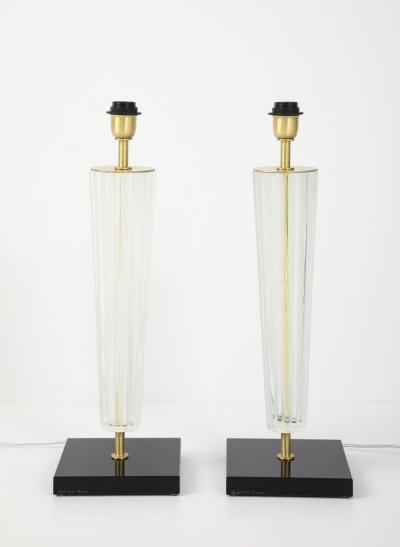 Alberto Dona Art Deco Style Venetian Glass Lamps in Clear Glass with Black Glass Base Signed