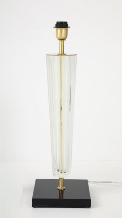 Alberto Dona Art Deco Style Venetian Glass Lamps in Clear Glass with Black Glass Base Signed