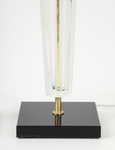 Alberto Dona Art Deco Style Venetian Glass Lamps in Clear Glass with Black Glass Base Signed