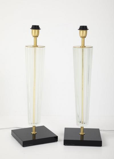 Alberto Dona Art Deco Style Venetian Glass Lamps in Clear Glass with Black Glass Base Signed