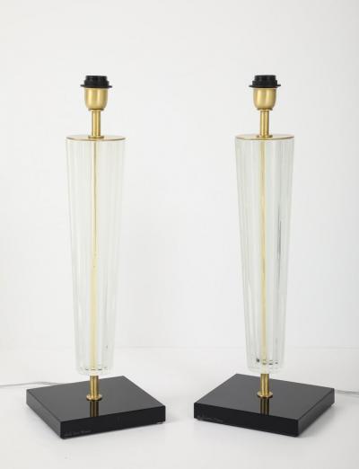 Alberto Dona Art Deco Style Venetian Glass Lamps in Clear Glass with Black Glass Base Signed