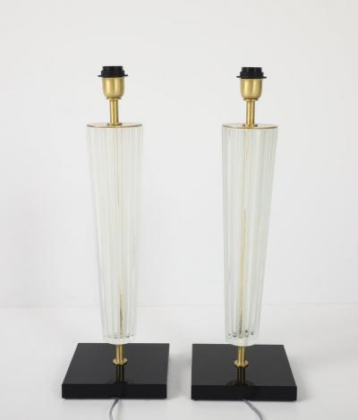 Alberto Dona Art Deco Style Venetian Glass Lamps in Clear Glass with Black Glass Base Signed