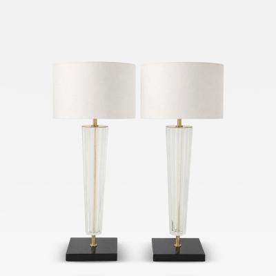 Alberto Dona Art Deco Style Venetian Glass Lamps in Clear Glass with Black Glass Base Signed