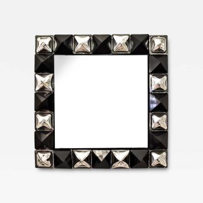 Alberto Dona Black and silver diamond cut Murano glass Mirror