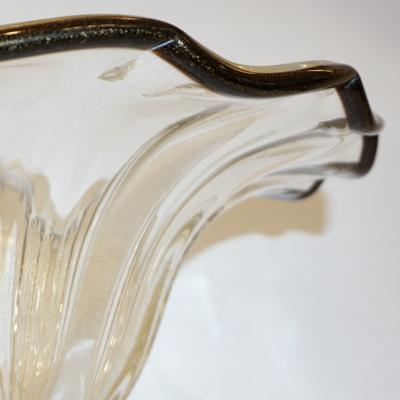 Alberto Dona Italian Gold Dust Crystal Murano Glass Scalloped Centerpiece Bowl with Black Rim