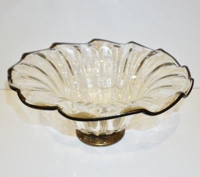 Alberto Dona Italian Gold Dust Crystal Murano Glass Scalloped Centerpiece Bowl with Black Rim