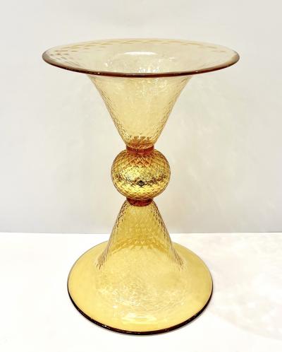 Alberto Dona Modern Italian Gold Honeycomb Murano Glass Round Conical Hourglass Double Vase