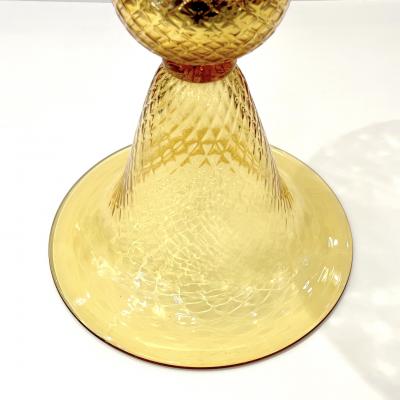 Alberto Dona Modern Italian Gold Honeycomb Murano Glass Round Conical Hourglass Double Vase