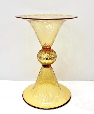 Alberto Dona Modern Italian Gold Honeycomb Murano Glass Round Conical Hourglass Double Vase