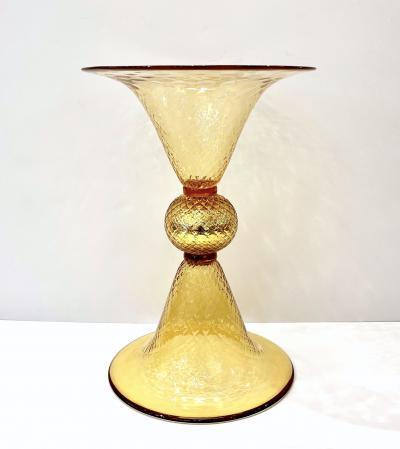 Alberto Dona Modern Italian Gold Honeycomb Murano Glass Round Conical Hourglass Double Vase