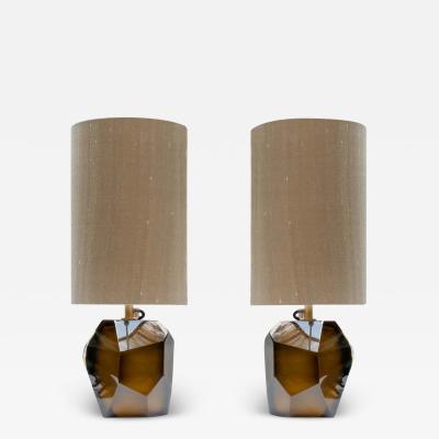 Alberto Dona Murano Diamond Cut Faceted tobacco colour glass table lamps