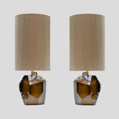 Alberto Dona Murano Diamond Cut Faceted tobacco colour glass table lamps