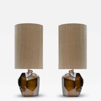 Alberto Dona Murano Diamond Cut Faceted tobacco colour glass table lamps