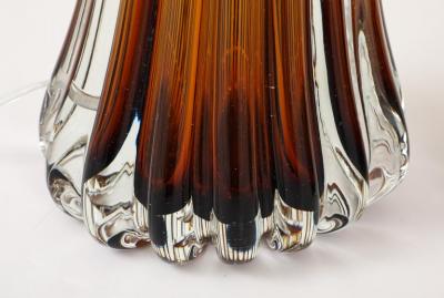Alberto Dona Pair Hand Blown Fluted Cognac Saddle Murano Glass Brass Table Lamps Signed