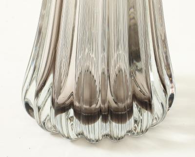 Alberto Dona Pair Hand Blown Fluted Grey Taupe Murano Glass Brass Table Lamps Signed
