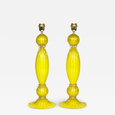 Alberto Dona Pair of Blown Yellow and Gold Murano Table lamps