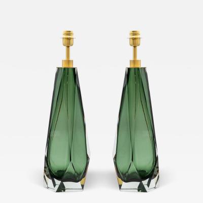 Alberto Dona Pair of Briolette Murano glass emerald green table lamps