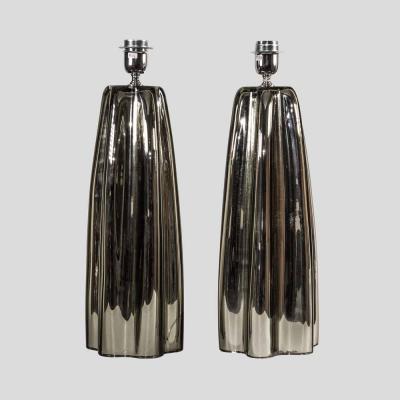 Alberto Dona Pair of Fluted mirrored Murano Glass Table Lamps by Alberto Don 
