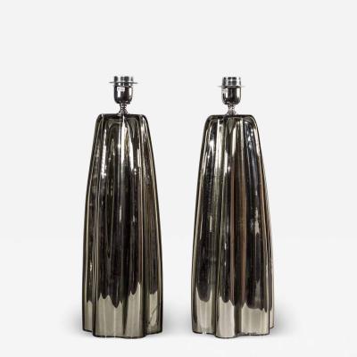 Alberto Dona Pair of Fluted mirrored Murano Glass Table Lamps by Alberto Don 