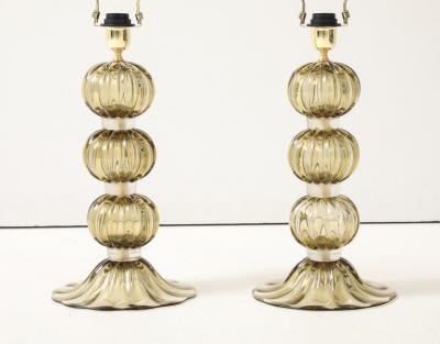 Alberto Dona Pair of Golden Amber Pagliesco Murano Glass Spheres Lamps Italy 2025 Signed