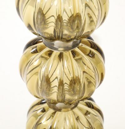 Alberto Dona Pair of Golden Amber Pagliesco Murano Glass Spheres Lamps Italy 2025 Signed