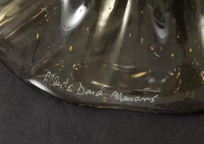 Alberto Dona Pair of Golden Amber Pagliesco Murano Glass Spheres Lamps Italy 2025 Signed