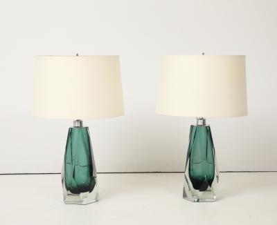 Alberto Dona Pair of Green Murano Glass Lamps by Alberto Dona Signed Italy
