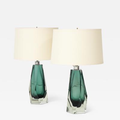 Alberto Dona Pair of Green Murano Glass Lamps by Alberto Dona Signed Italy
