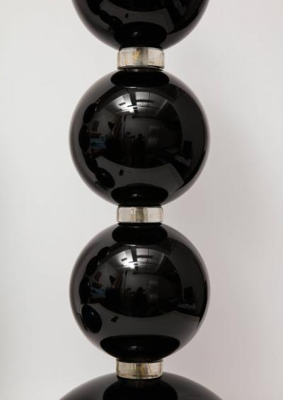 Alberto Dona Pair of Large Black and Gold Murano Glass Spheres Lamps Italy Signed