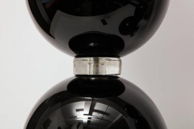 Alberto Dona Pair of Large Black and Gold Murano Glass Spheres Lamps Italy Signed